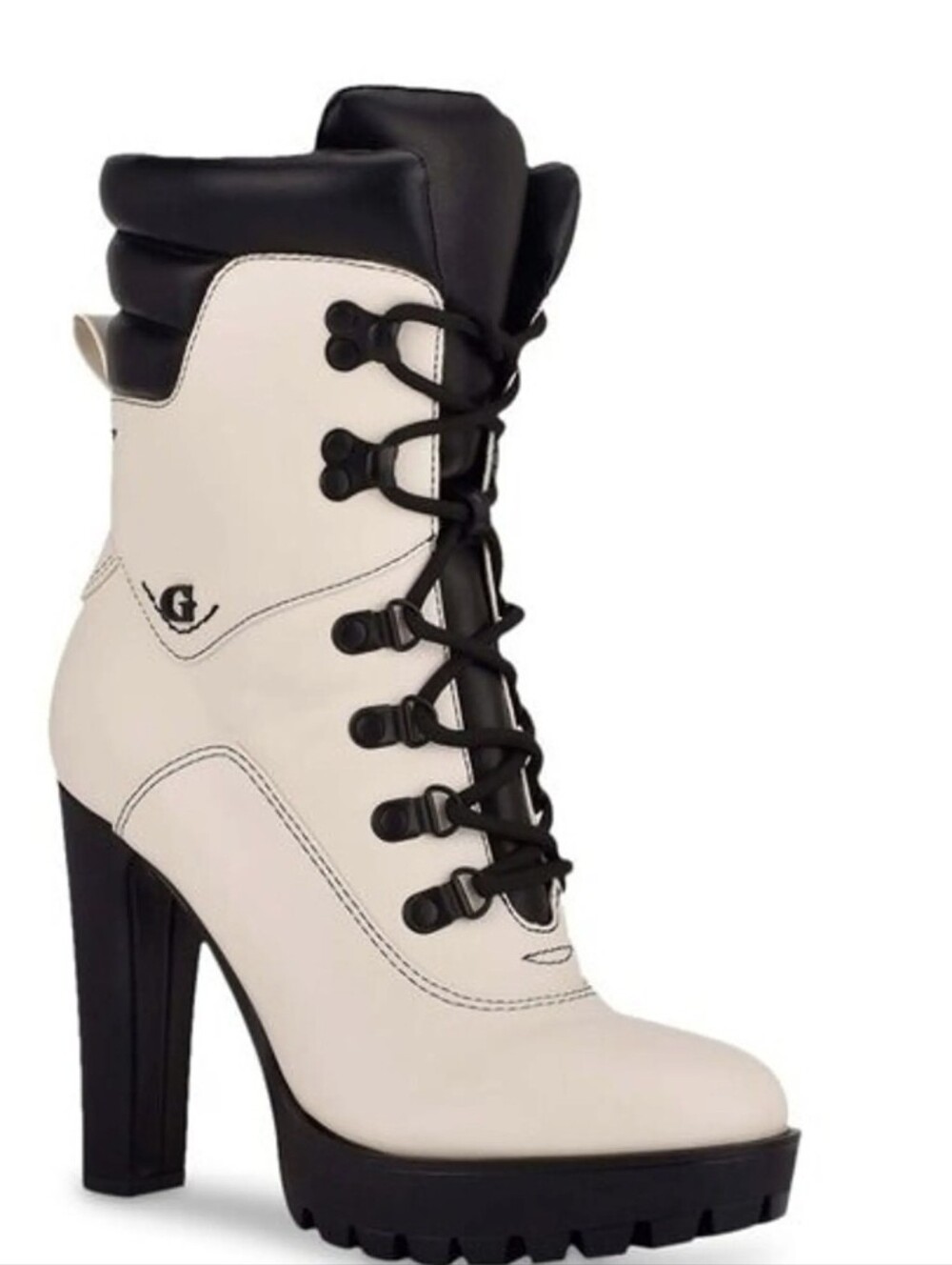 GUESS Cream & Black Lace-Up Platform Booties – Size 7.5